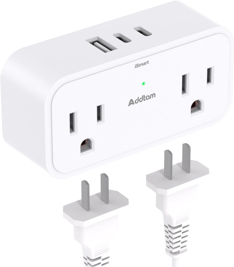 Addtam Surge Protector Outlet Extender, Multi Plug Outlet Splitter with 4 Electrical Outlets 3 USB Ports（2 USB C 3 Sided Wall Plug Adapter for Home Office Travel Dorm Room Essentials - Image 1